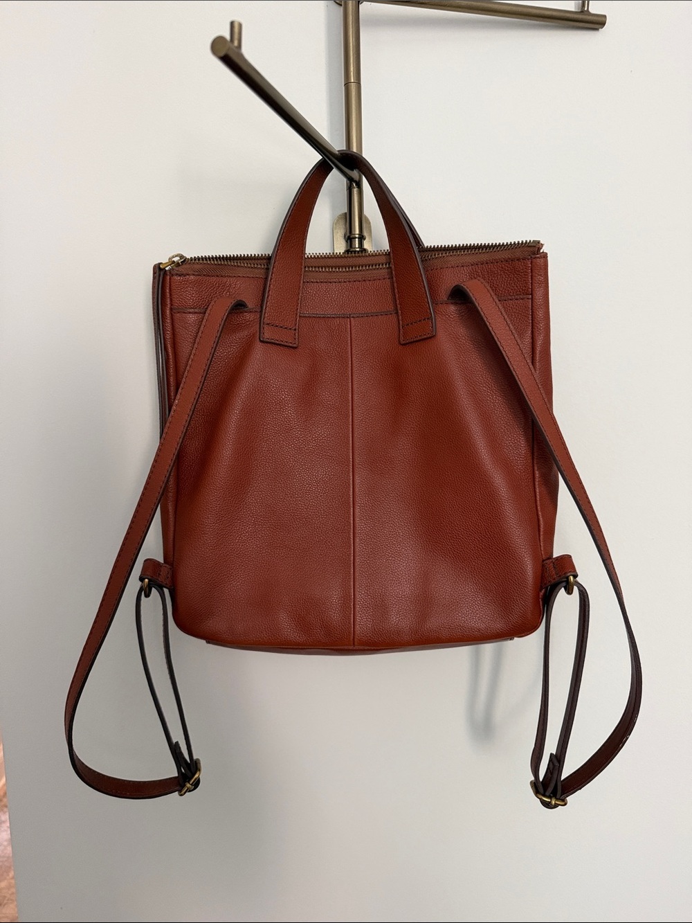 Fossil Rust Brown Leather Backpack Tote - Picture 2 of 7